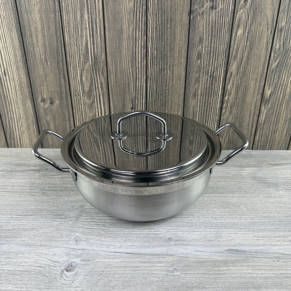 Silga Teknika 4 Qt Stainless Steel Low Casserole Pot w/Lid Made in Italy 18/10